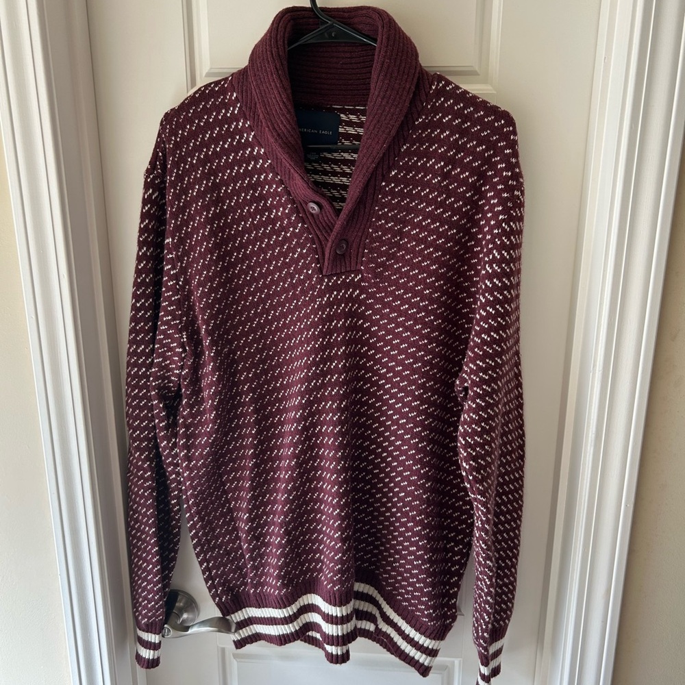 American Eagle Outfitters Maroon Patterned Sweater